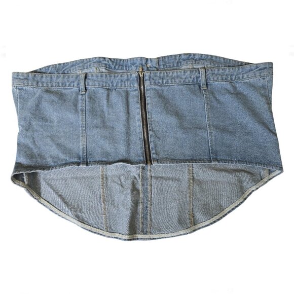 PrettyLittleThing Plus Blue Wash Jean Waistband Denim Corset Top Size 24 US - Picture 5 of 8